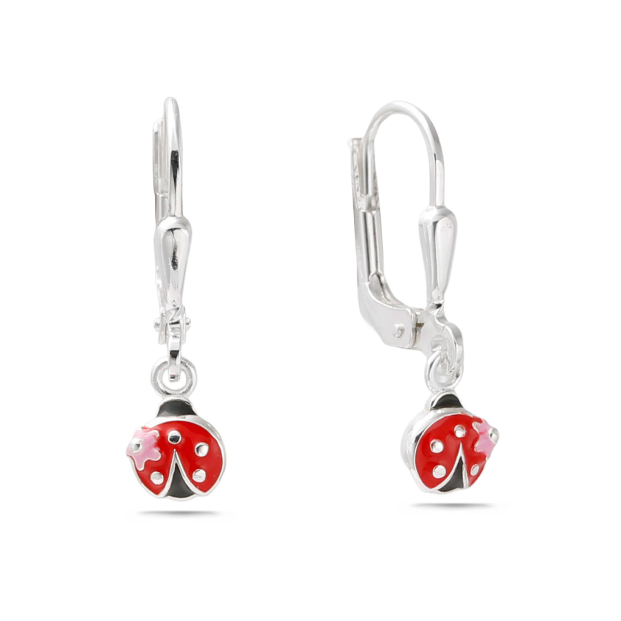 Ohrhänger Marienkäfer mit Blume Silber 925/000 rhodiniert