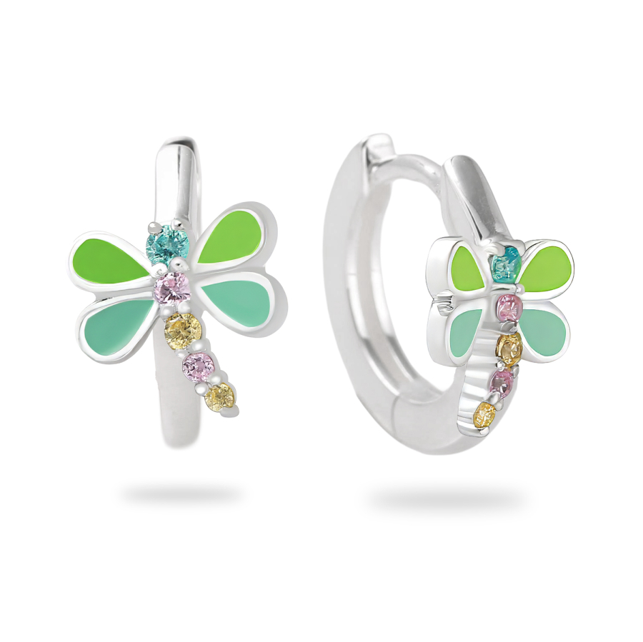 Klappcreolen Libelle 10 Zirkonia bunt Silber 925/000 rhodiniert