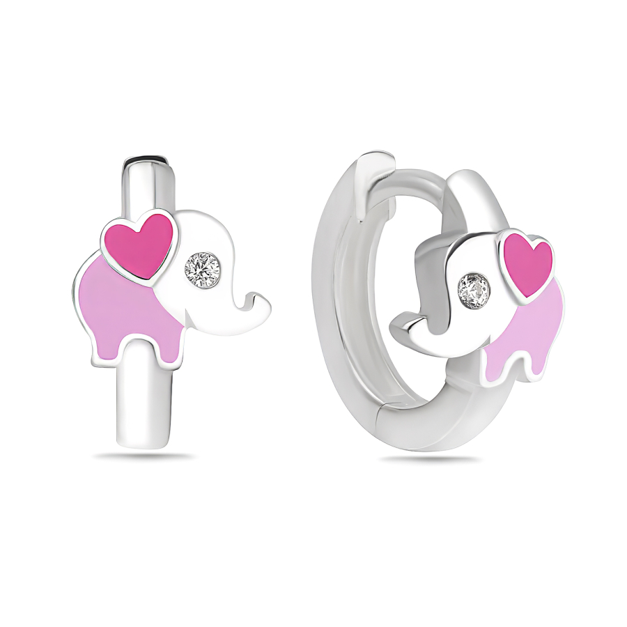 Klappcreolen Elefant Zirkonia Lack bunt Silber 925/000 rhodiniert