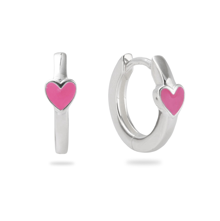 Klappcreolen Herz Lack pink Silber 925/000 rhodiniert