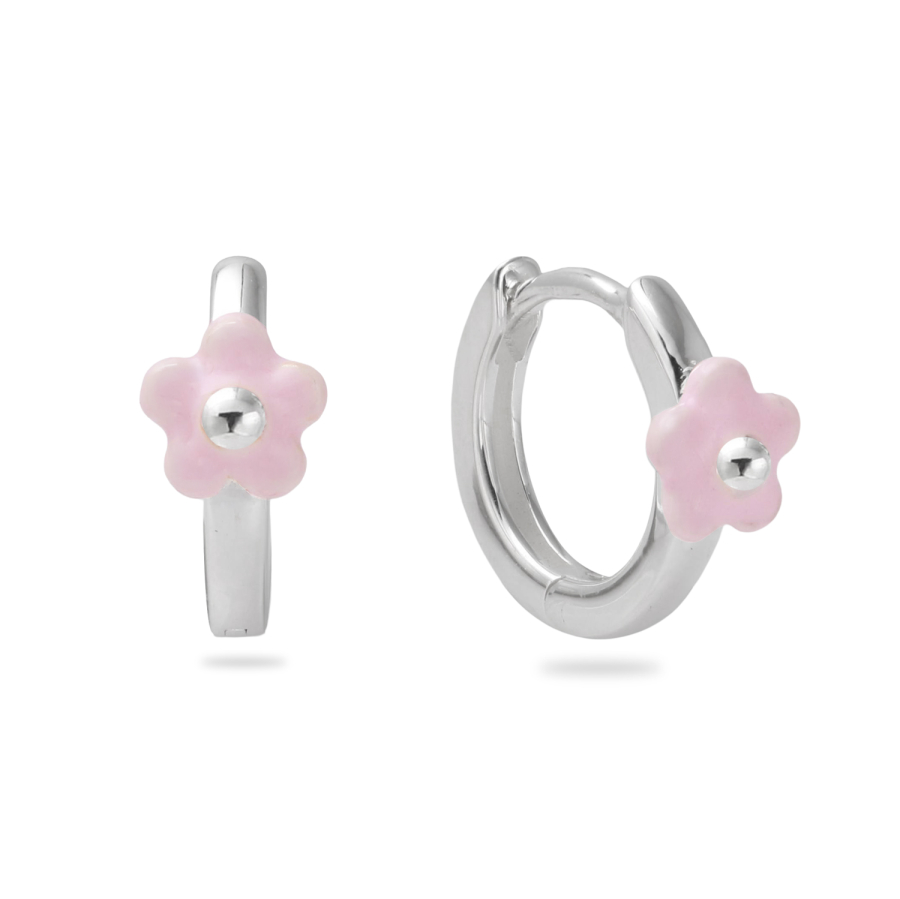 Klappcreolen Blume Lack rosa Silber 925/000 rhodiniert