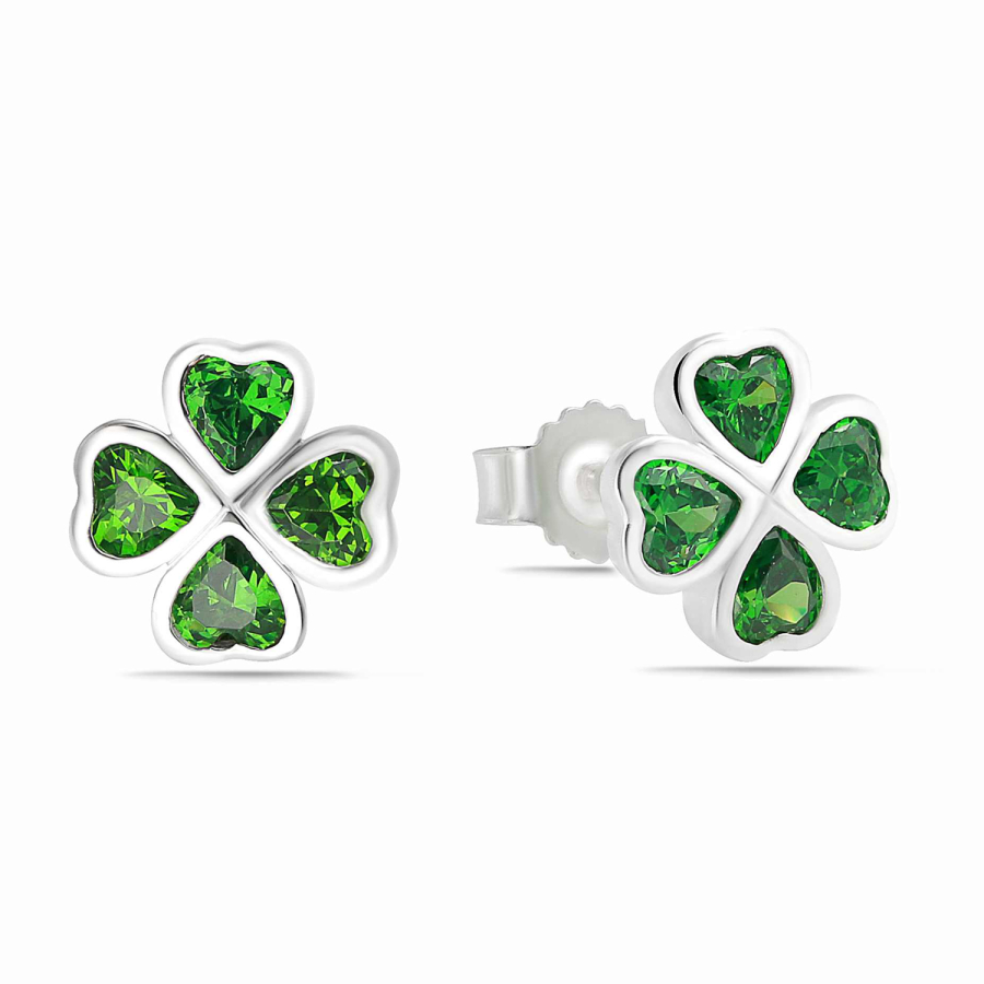 Ohrstecker Kleeblatt Herzen Zirkonia grün Silber 925/000 rhodiniert