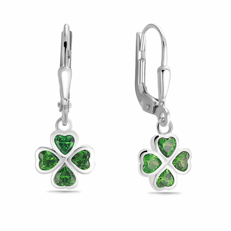 Ohrhänger Kleeblatt Herzen Zirkonia grün Silber 925/000 rhodiniert