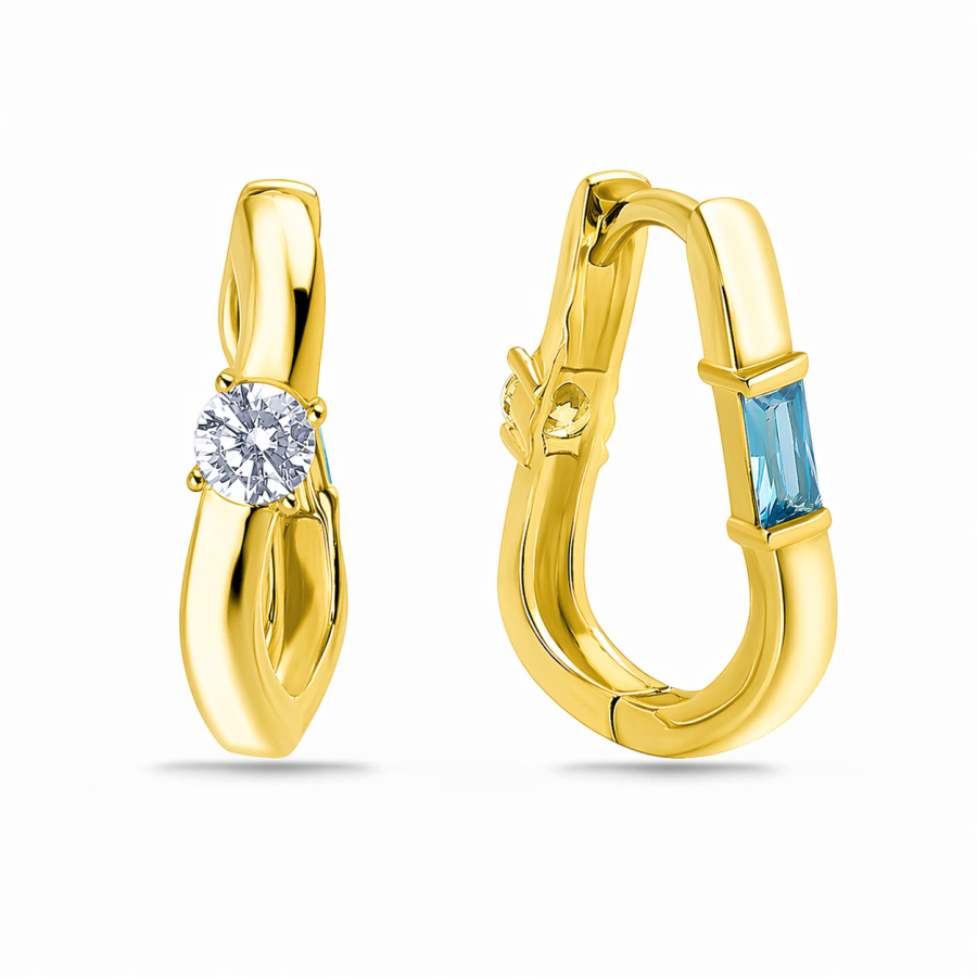 Klappcreolen wendbar 14x12mm 2 farbige Zirkonia Silber 925/000 vergoldet