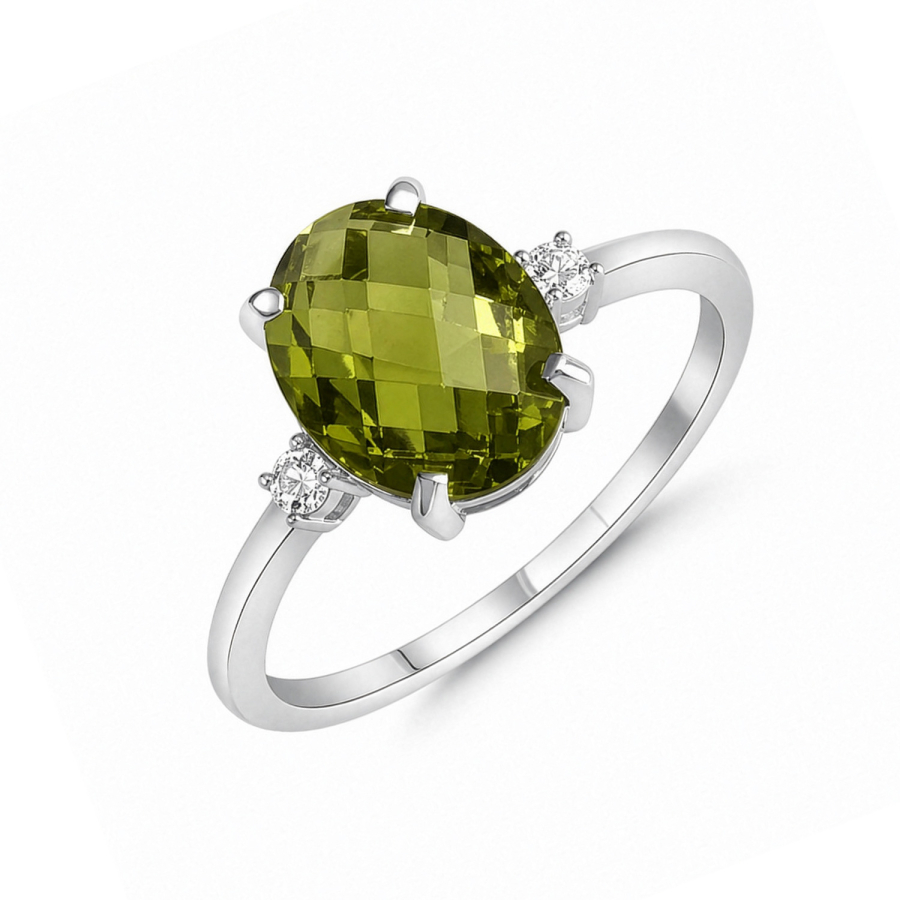 Ring 3 Zirkonia weiß/olive Silber 925/000 rhodiniert