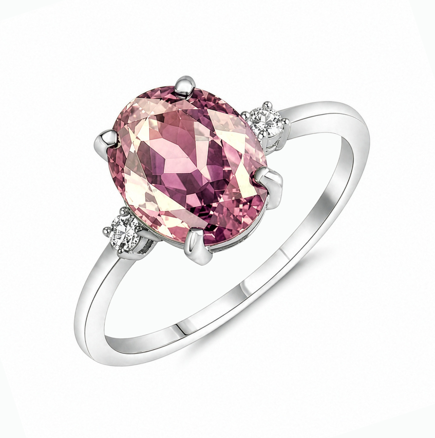 Ring 2 Zirkonia weiß und 1 Kristall bordeaux Silber 925/000 rhodiniert