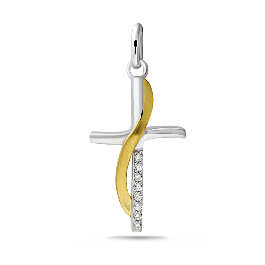 Anhänger Kreuz 20mm 8 Zirkonia Silber 925/000 rhodiniert / teilvergoldet