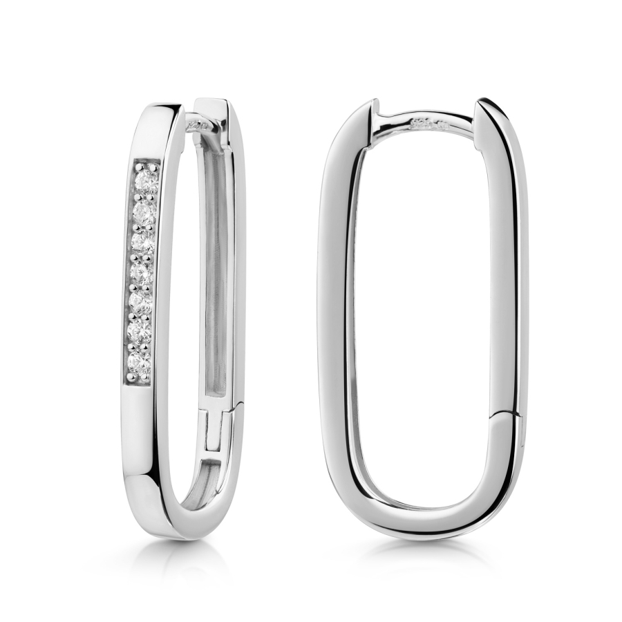 Klappcreolen 24 x 11mm 14 Zirkonia Silber 925/000 rhodiniert