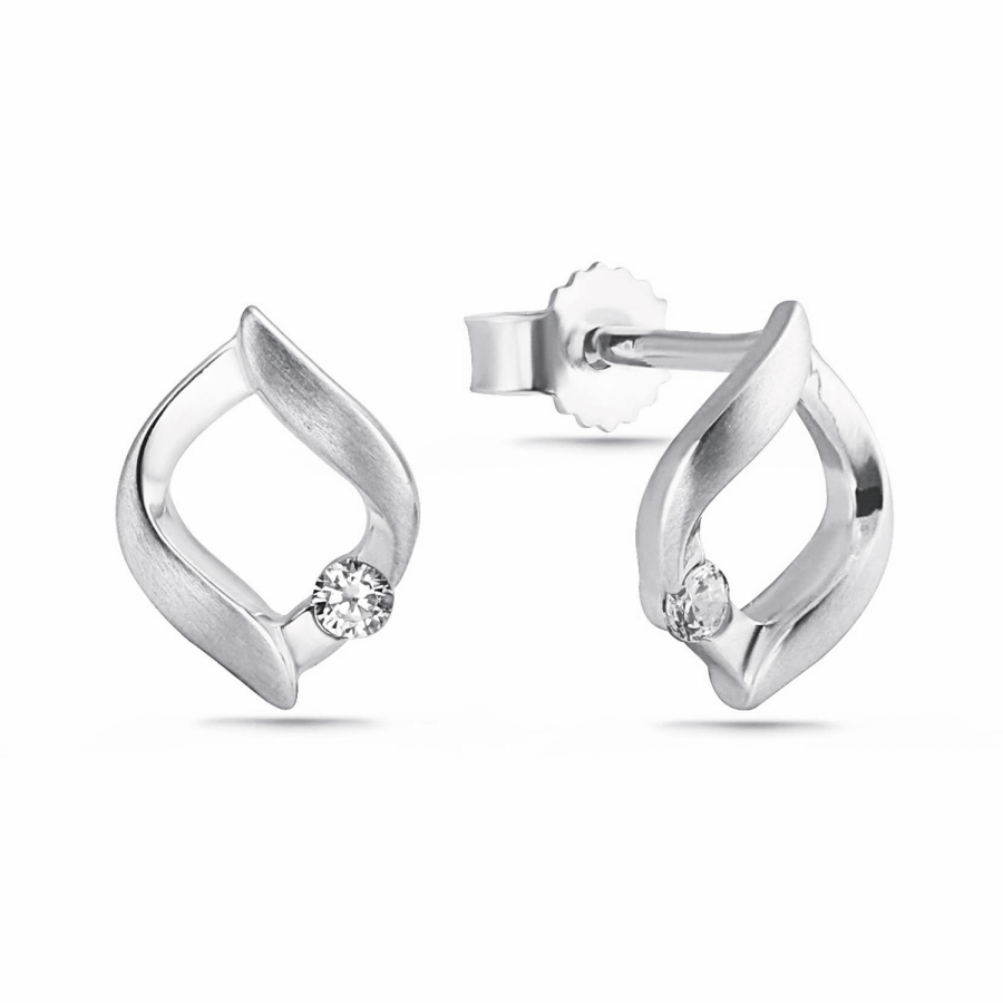 Ohrstecker teilmattiert Zirkonia Silber 925/000 rhodiniert