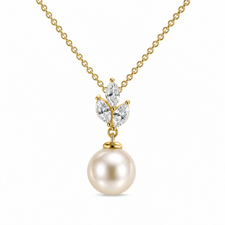 Collier 45/42cm mit Süßwasser-Zuchtperle und 3 Zirkonia Silber 925/000 vergoldet