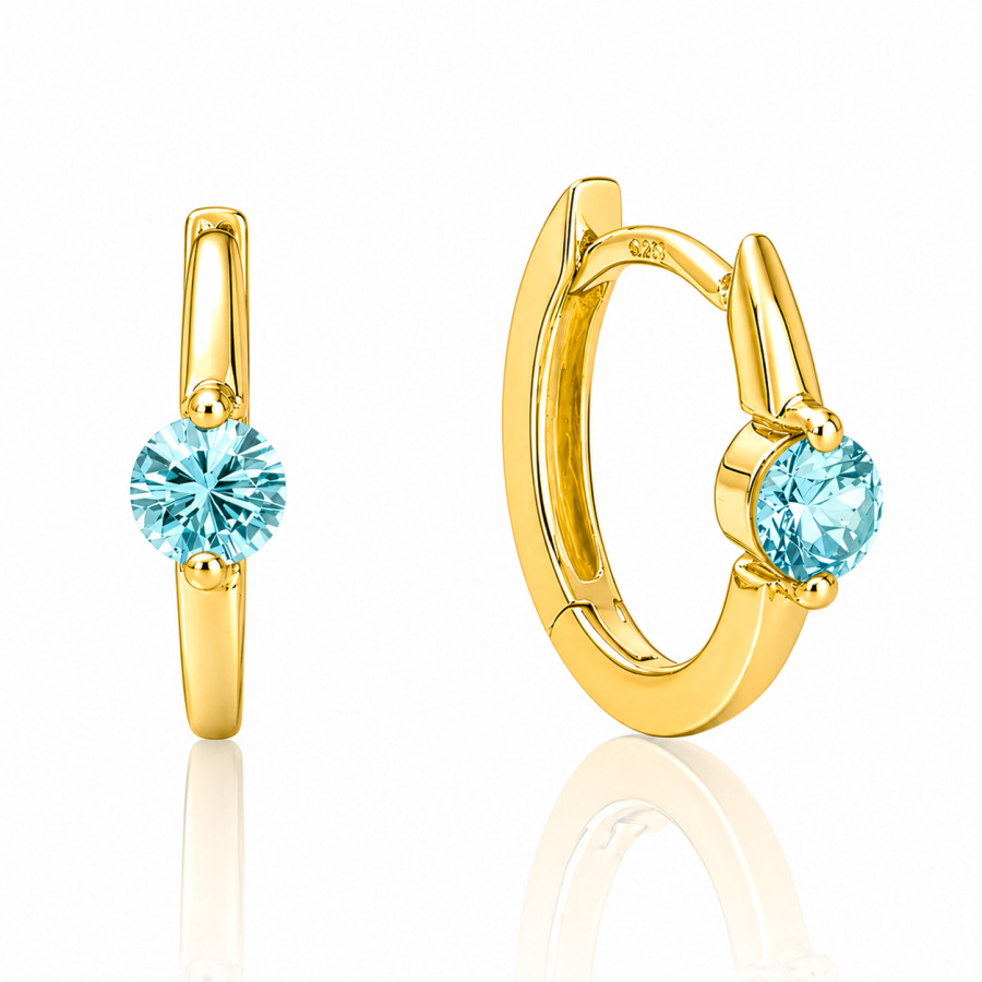 Klappcreolen 12,5mm Zirkonia aqua Silber 925/000 vergoldet
