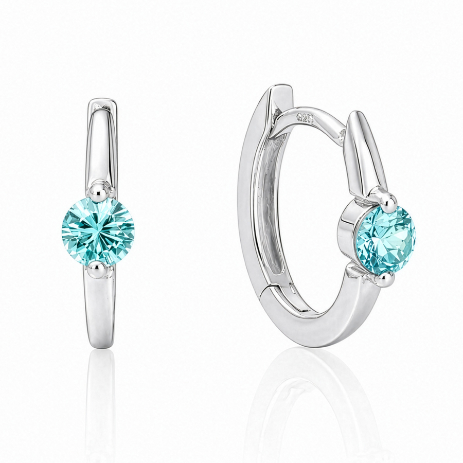 Klappcreolen 12,5mm Zirkonia aqua Silber 925/000 rhodiniert