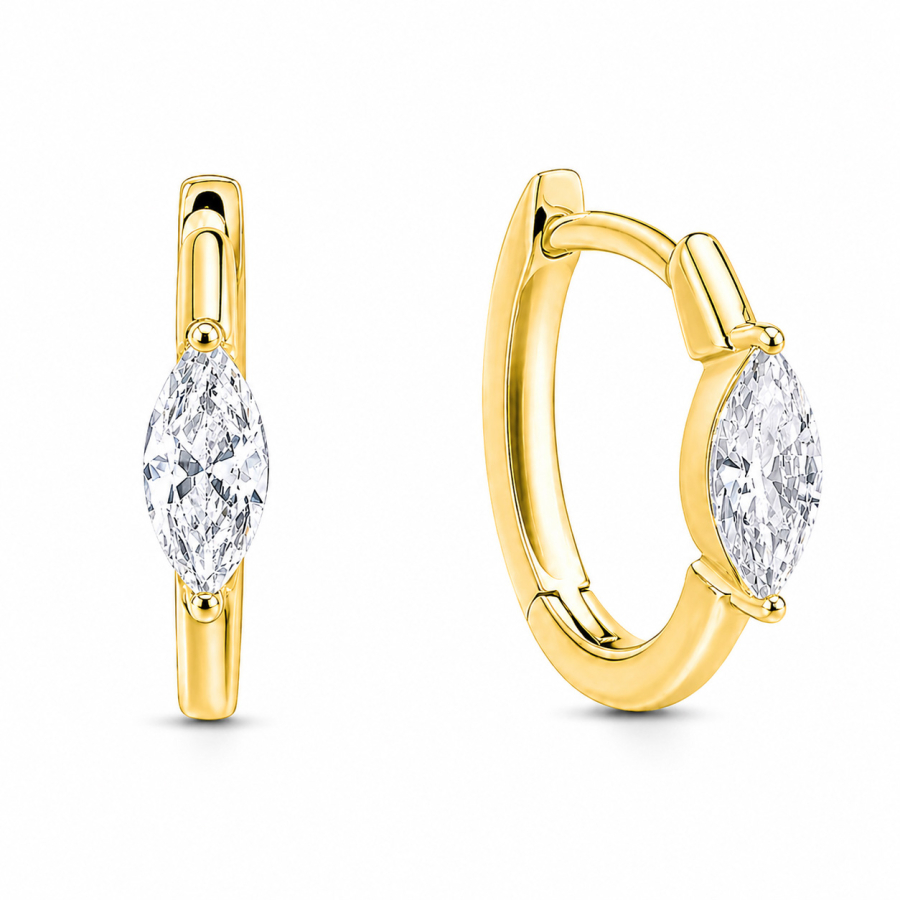 Klappcreolen 12,5mm Zirkonia Navette Silber 925/000 vergoldet