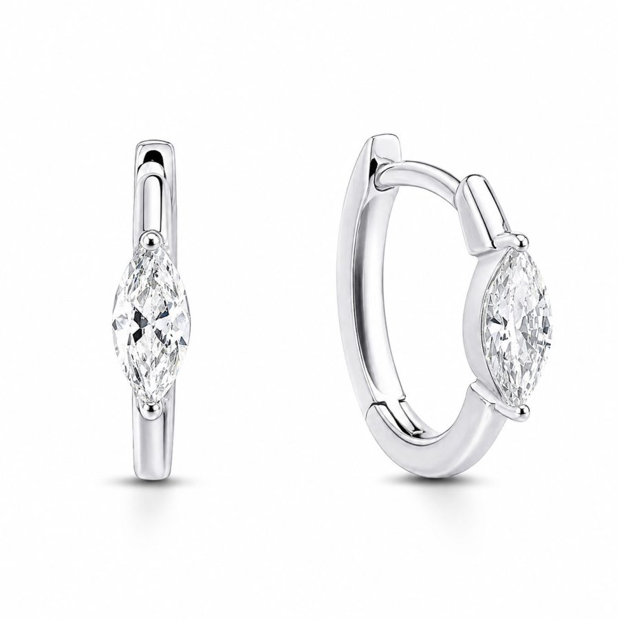 Klappcreolen 12,5mm Zirkonia Navette Silber 925/000 rhodiniert