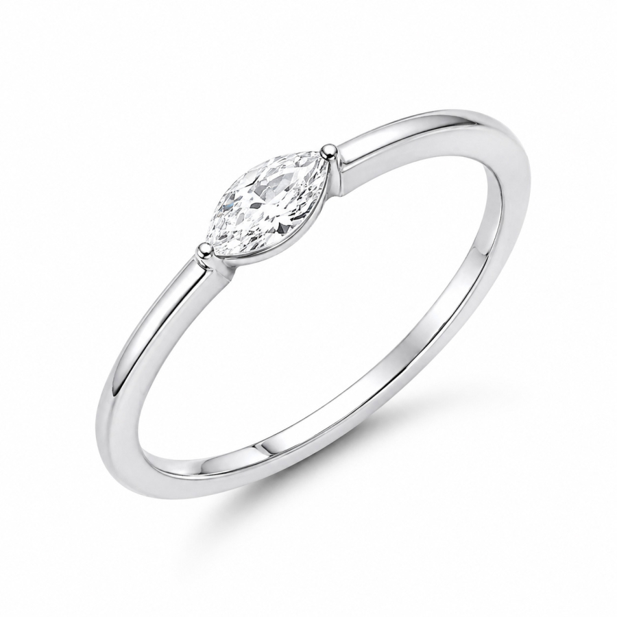 Ring Zirkonia Navette weiß Silber 925/000 rhodiniert