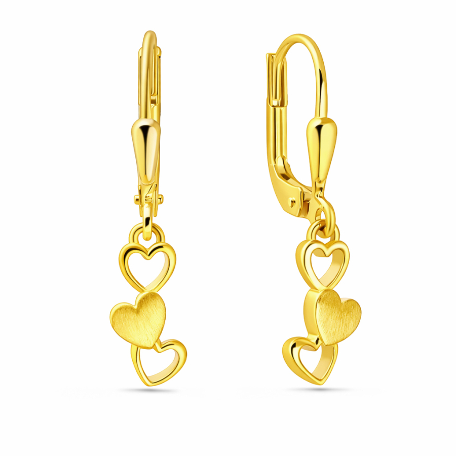 Ohrhänger Herz an Herz teilmattiert Silber 925/000 vergoldet
