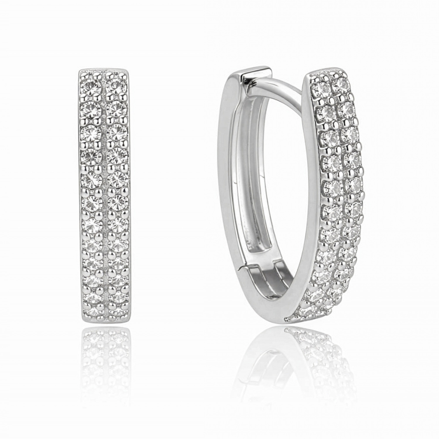 Klappcreolen 15x11mm 44 Zirkonia Silber 925/000 rhodiniert