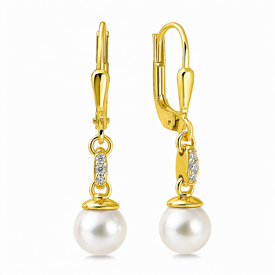Ohrhänger Süßwasser-Zuchtperle und 6 Zirkonia Silber 925/000 vergoldet