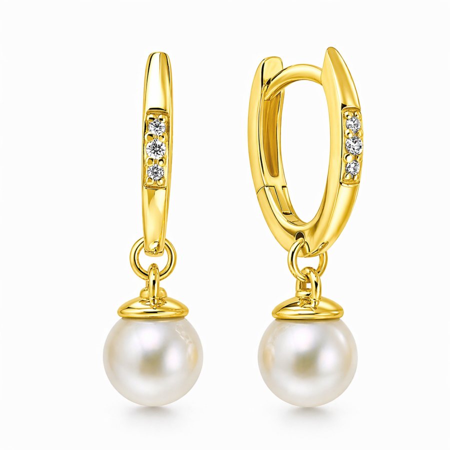 Klappcreolen Süßwasser-Zuchtperle und 6 Zirkonia Silber 925/000 vergoldet