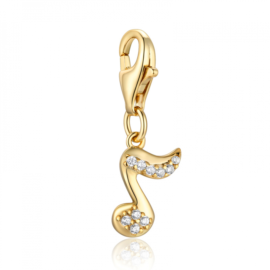 Charm Einhänger Musiknote mit 10 Zirkonia Silber 925/000 vergoldet