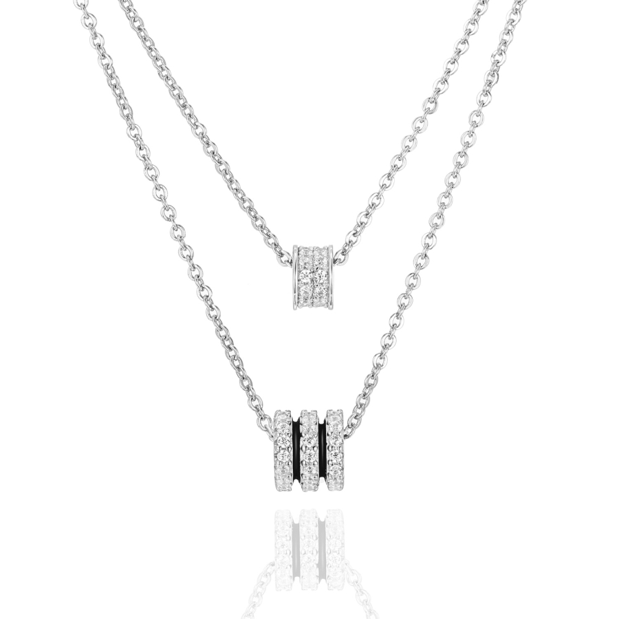 Collier in Layer-Optik mit 72 Zirkonia Silber 925/000 rhodiniert