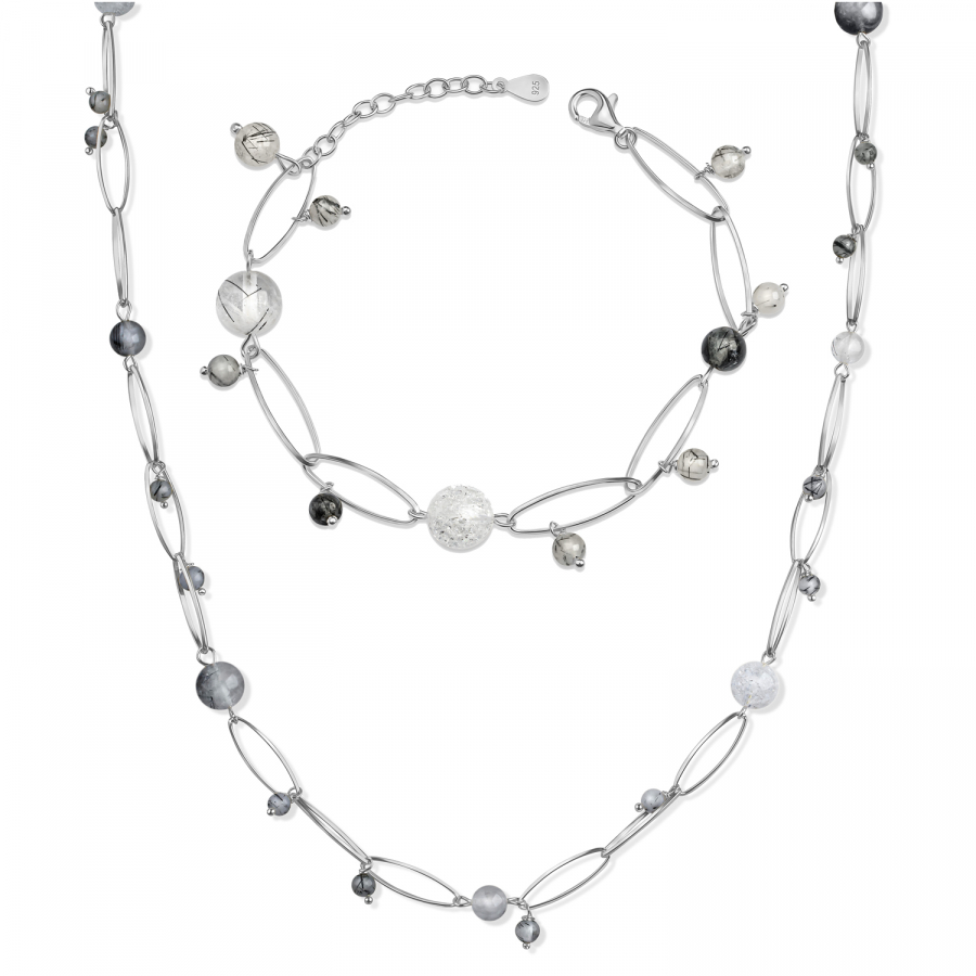 Collier mit Kristall & Quarz 55+3cm Silber 925/000