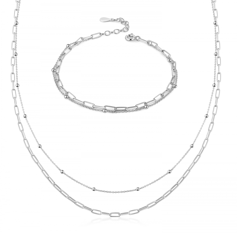 Collier 2-rhg. 40+5cm Silber 925/000 rhodiniert