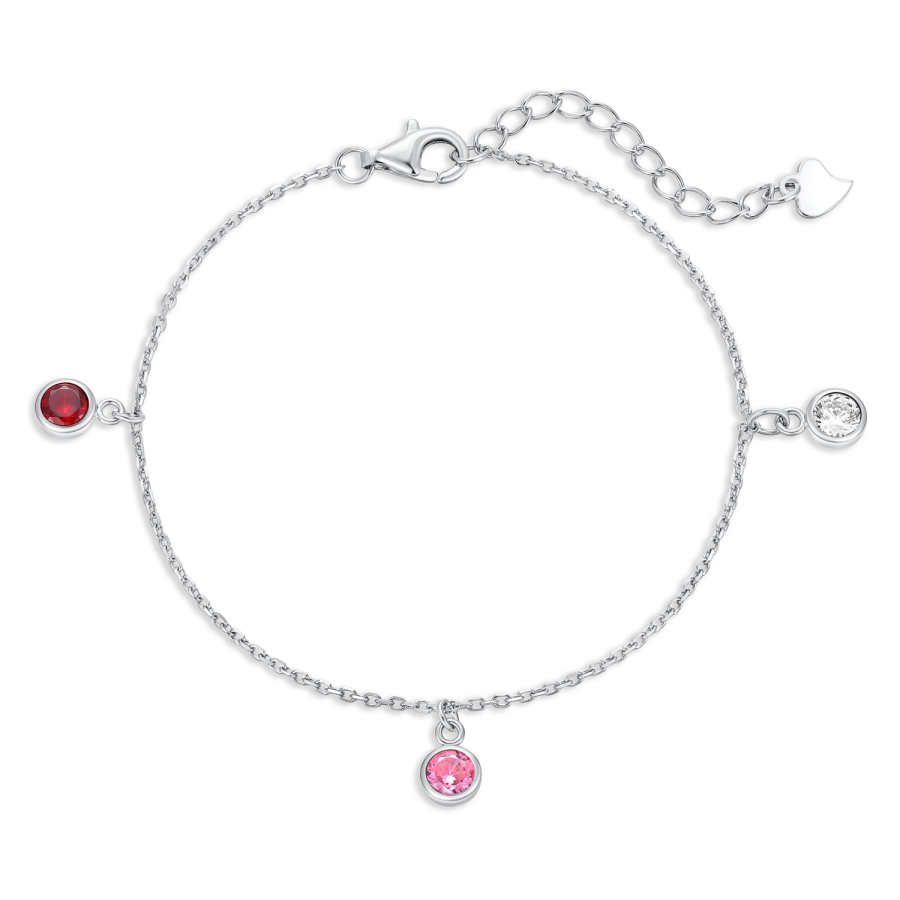 Armband mit 3 Zirkonia weiß/rosa/rot Silber 925/000 rhodiniert