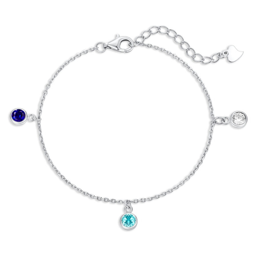 Armband mit 3 Zirkonia weiß/hellblau/blau Silber 925/000 rhodiniert