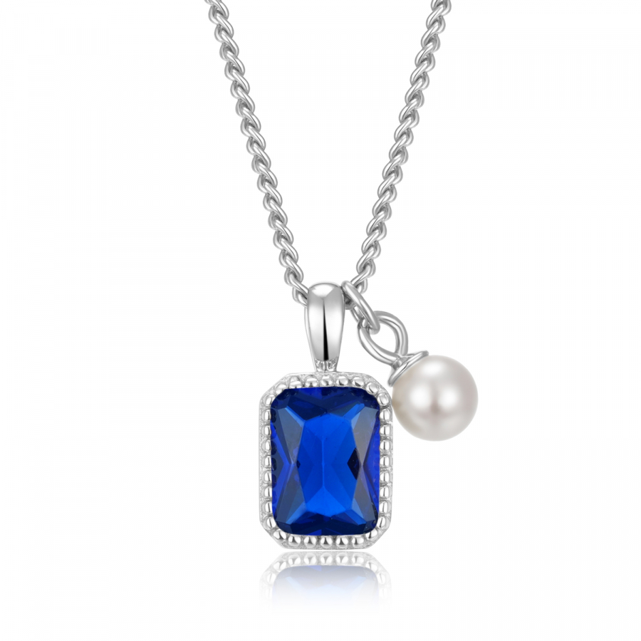 Collier mit Anhänger Zirkonia London Blue & MK-Perle Silber 925/000