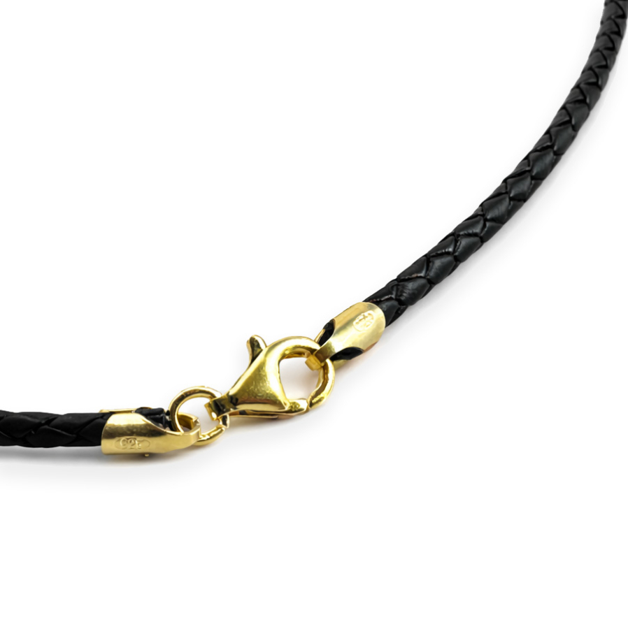 Flechtkordeln aus Leder mit Endkappen und Karabiner ø 2,5 mm Silber 925/000 vergoldet