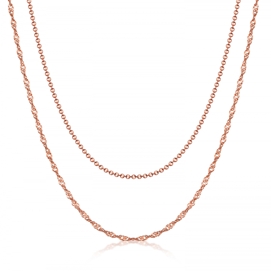 Collier in Layer-Optik Singapur/Kugelkette 40+5cm Silber 925/000 rosé vergoldet