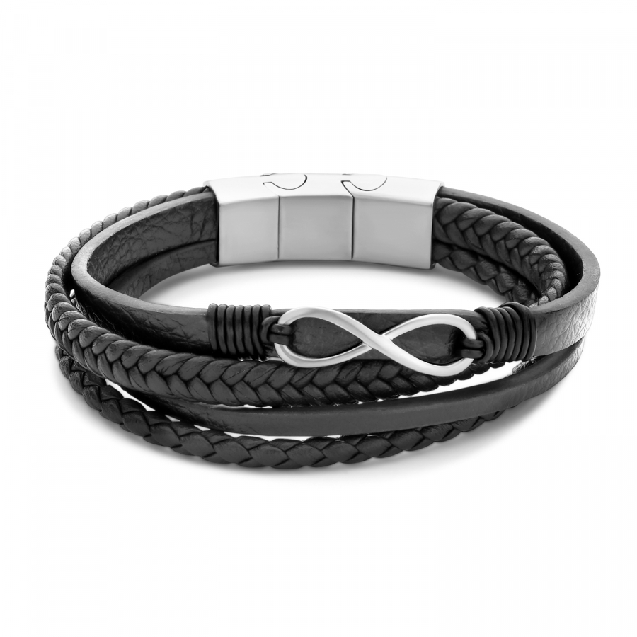 Frank 1967 Armband Echt Leder schwarz 4-rhg. mit Infinity Edelstahl