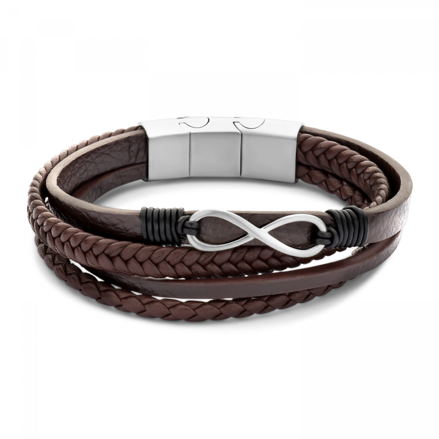 Frank 1967 Armband Echt Leder braun 4-rhg. mit Infinity Edelstahl