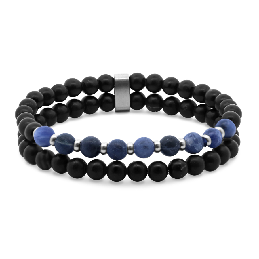 Frank 1967 Armband 2 rhg. schwarzer Achat / blauer Lapislazuli 8 breit Edelstahl