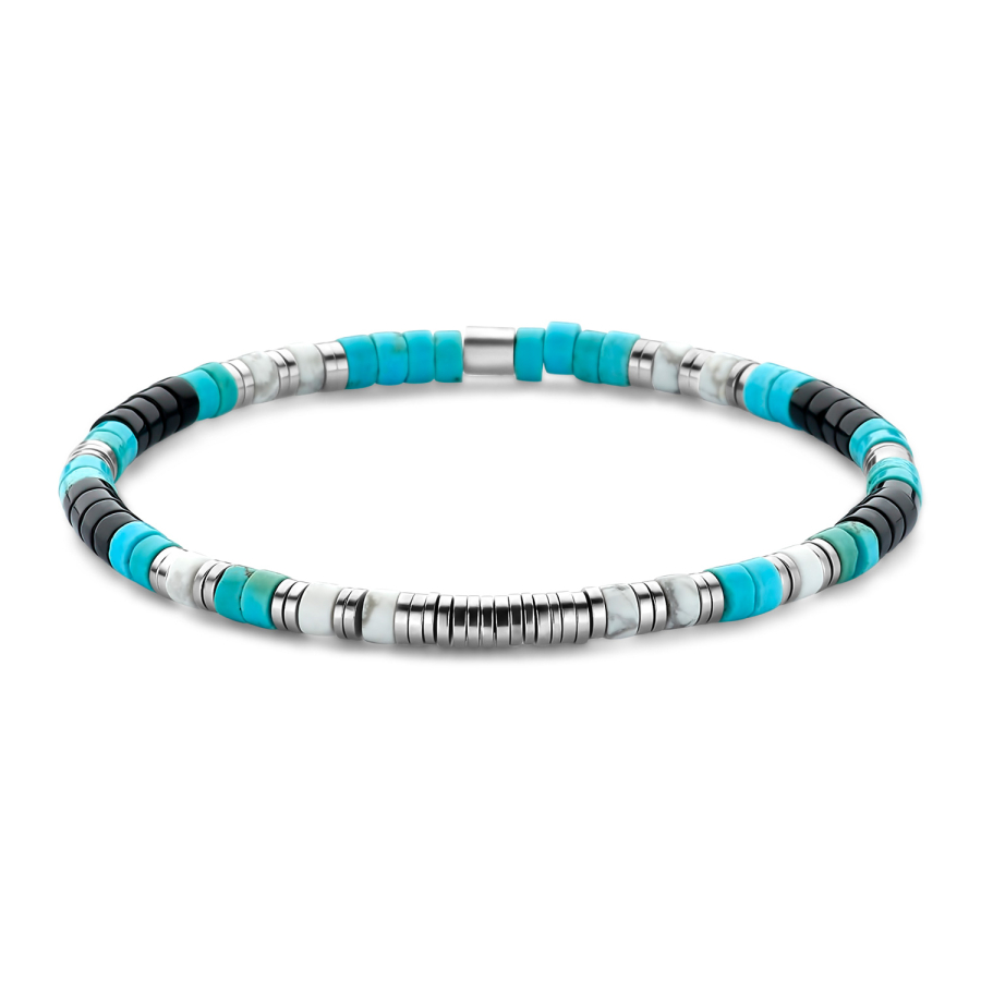 Frank 1967 Armband schwarzer Achat / türkis und weißer Howlith 4mm