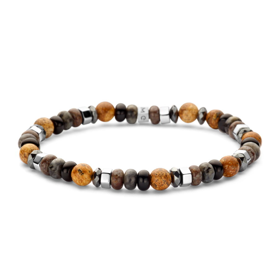 Frank 1967 Armband schwarzer Achat / Labradorit / gelber Bronzit /Hämatit 6mm breit Edelstahl