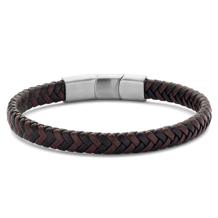 Frank 1967 Armband Echt Leder schwarz/braun 7,5mm Edelstahl IPS