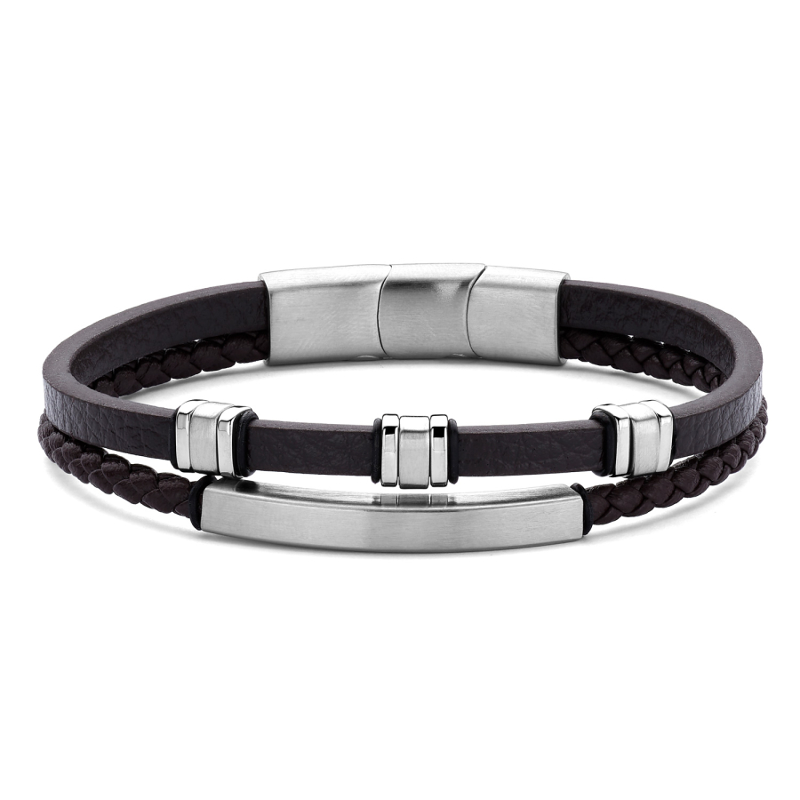 Frank 1967 Armband Echt Leder braun 2-rhg. Edelstahl