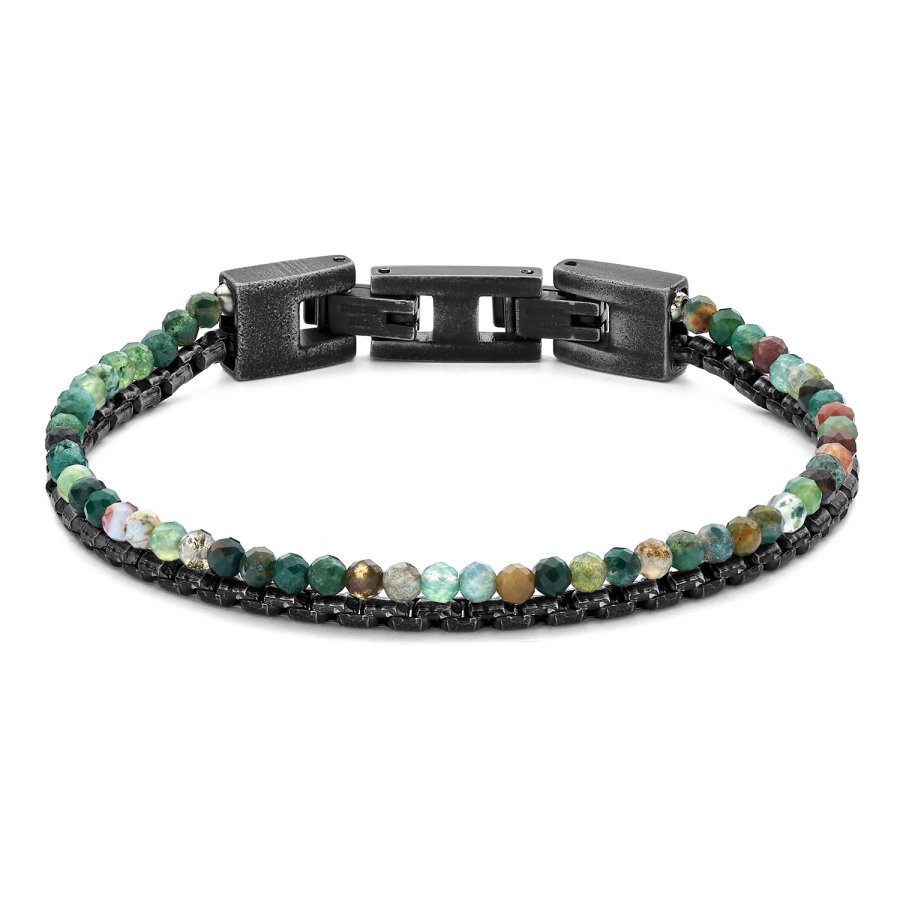 Frank 1967 Armband 2-rhg. Achate + Venezianerkette Edelstahl IPB