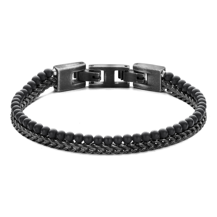 Frank 1967 Armband 2-rhg. Achate + Fuchsschwanzkette Edelstahl IPB