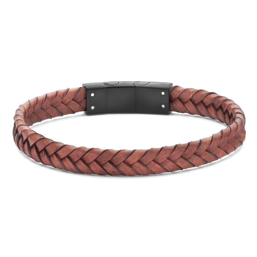 Frank 1967 Armband Echt Leder braun 9,0mm Edelstahl IPB