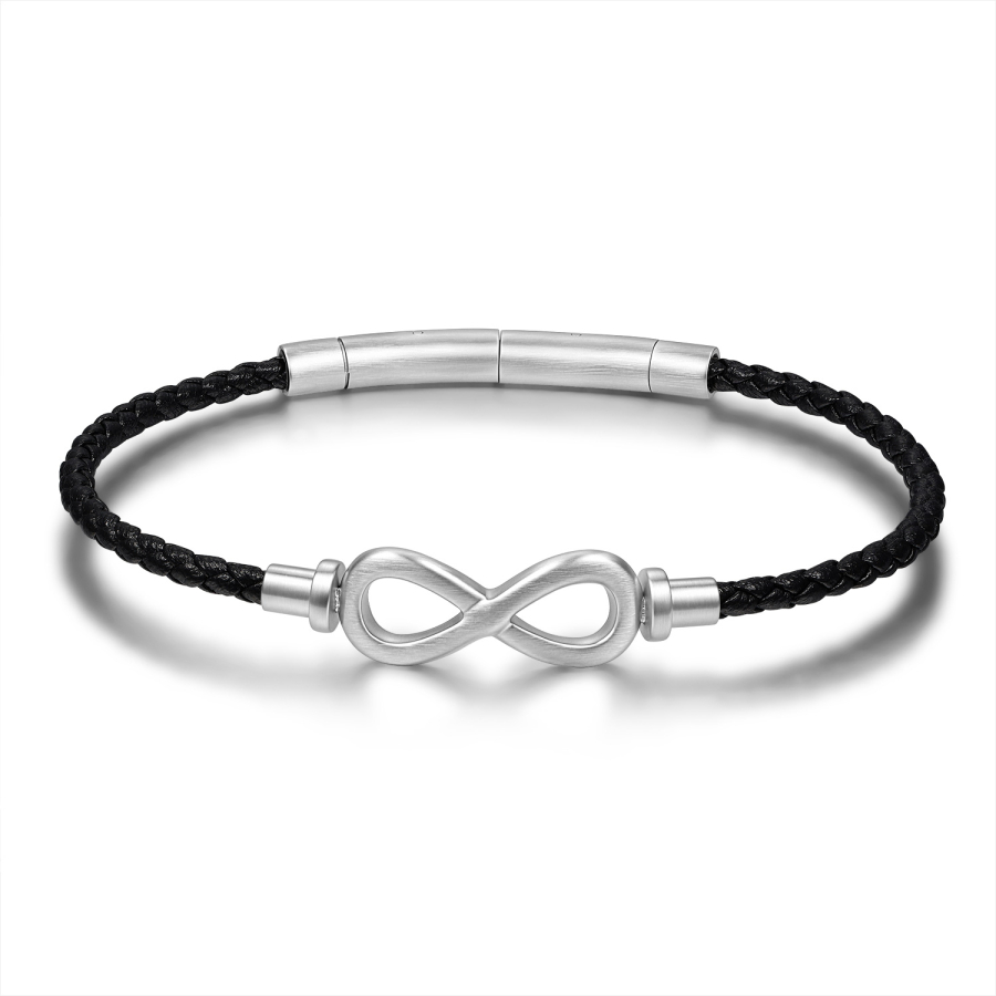 Frank 1967 Armband Infinity Echt Leder schwarz Edelstahl IPS