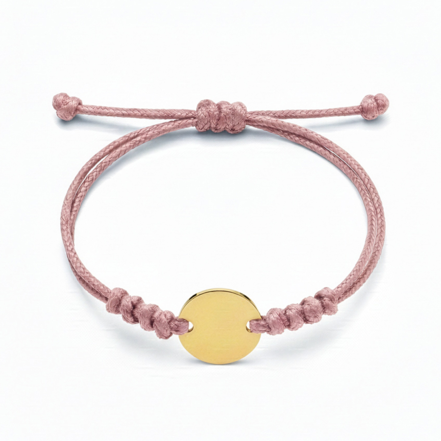 Textilband rosa gewachst mit Gravurplatte Ø 16mm Edelstahl IPG
