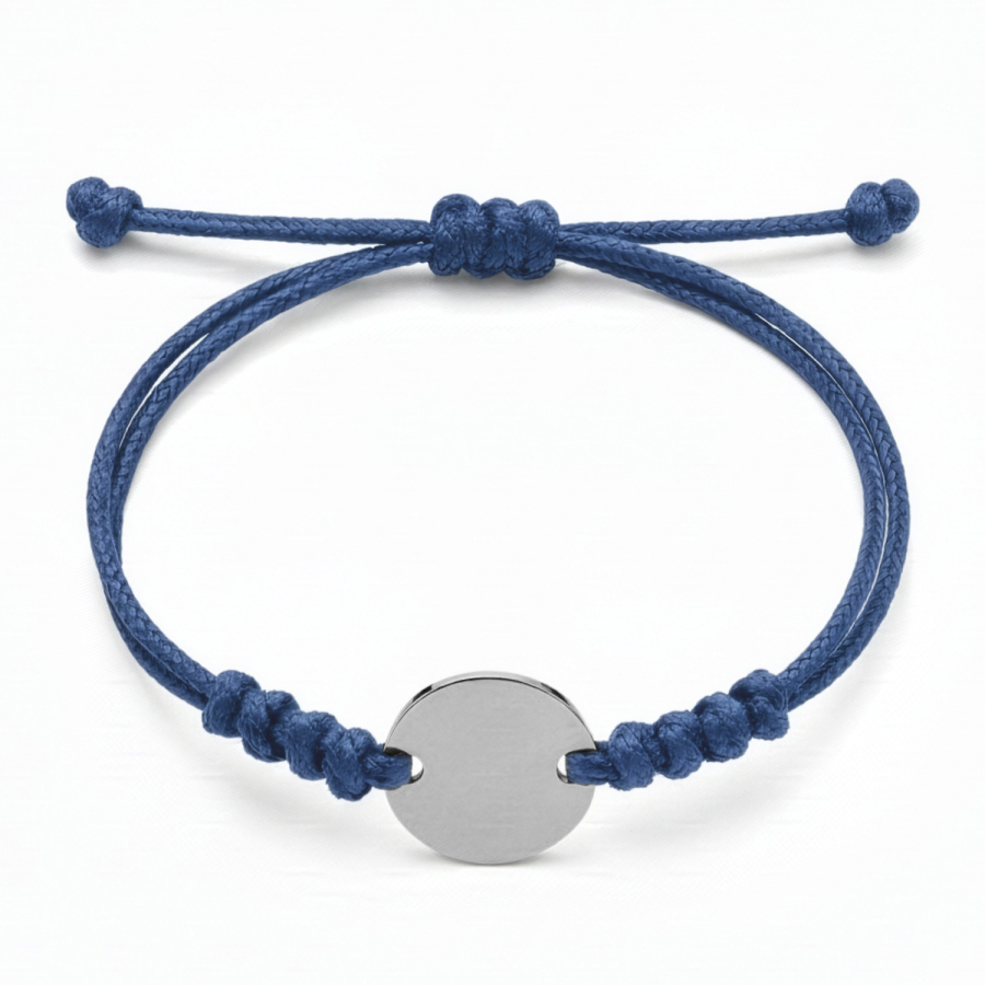 Textilband blau gewachst mit Gravurplatte Ø 16mm Edelstahl
