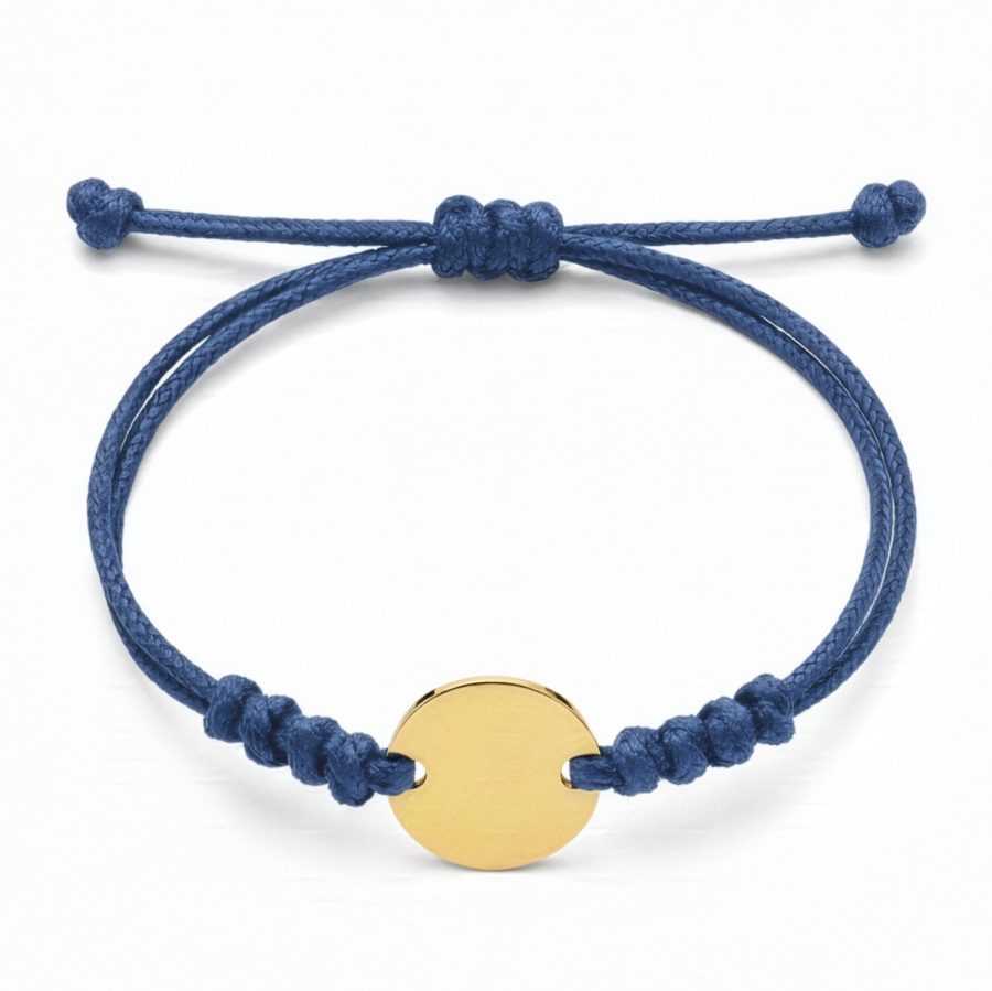 Textilband blau gewachst mit Gravurplatte Ø 16mm Edelstahl IPG