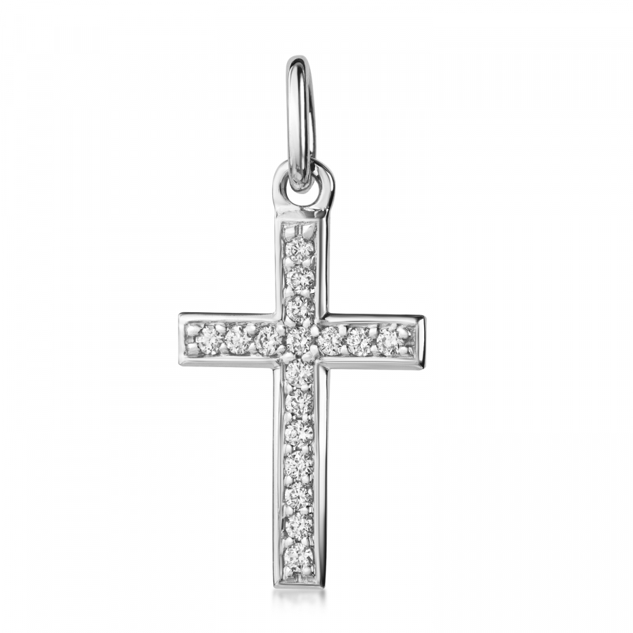 Lovebird Anhänger Kreuz mit Brillant 0,08 ct. Weißgold 585/000