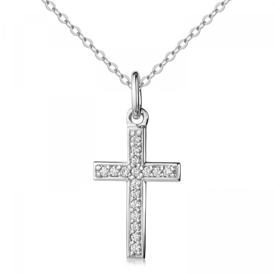 Lovebird Anhänger Kreuz mit Brillant 0,08 ct. Weißgold 585/000