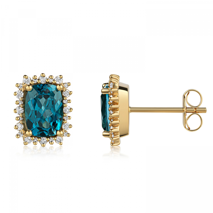 Lovebird Ohrstecker London Blue Topas & 48 Brillanten 0,18 ct. Gold 585/000