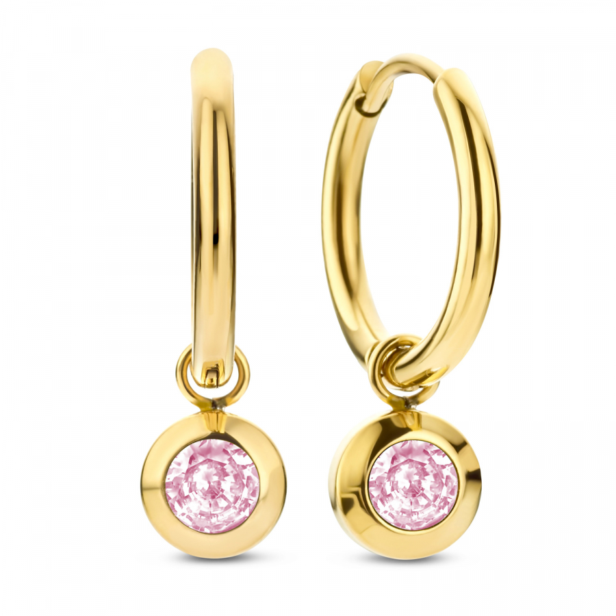 Lovebird Klappcreolen Ø 16/2.0mm mit Anhänger Zirkonia pink Edelstahl IPG